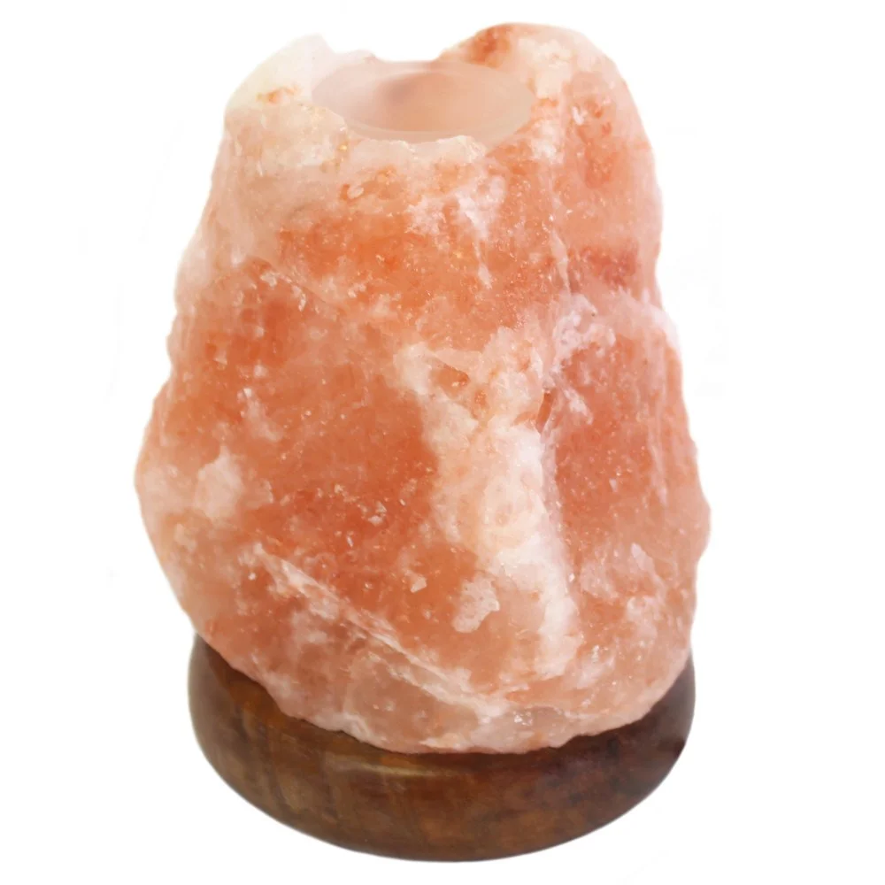Himalayan salt aroma lamp weighing 1.5-2kg with a glass dish on top for fragrance oil, 17cm tall, 10cm wide.