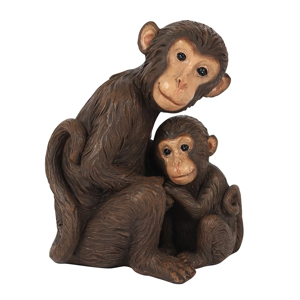 Monkey mother and baby ornament showing a mother monkey holding her baby, 10cm tall, gift-ready with packaging sentiment