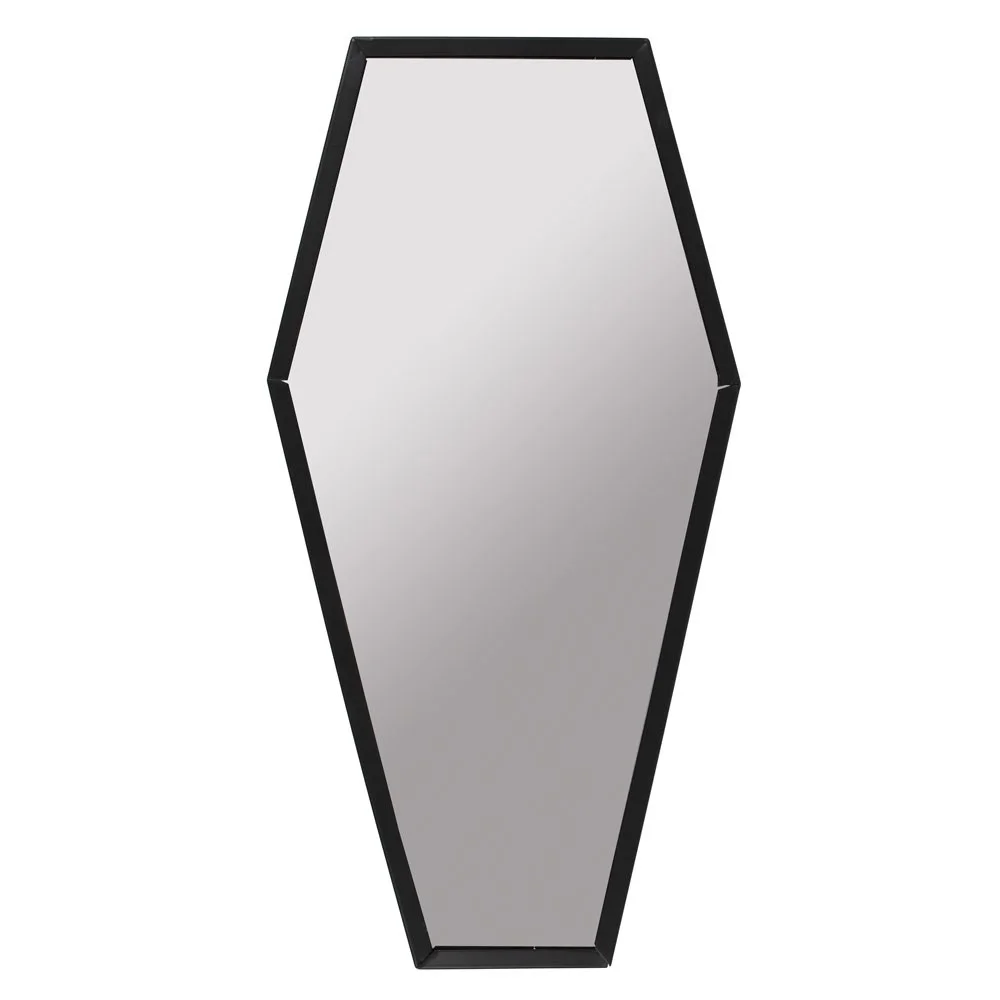 50cm tall coffin shaped mirror with black frame, ideal for bedroom, living area or hallway wall decor