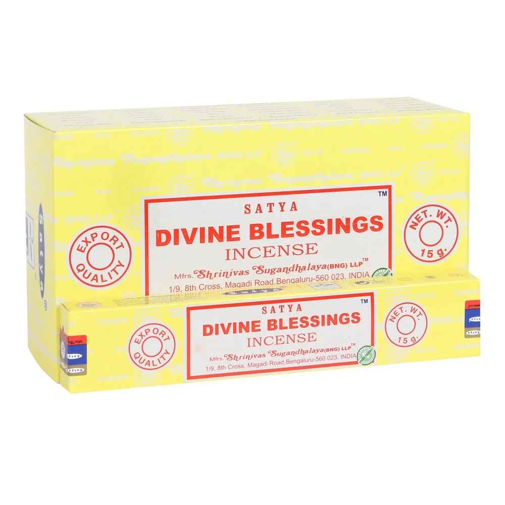 Satya incense sticks set with 12 inner packs of Divine Blessings incense sticks in a decorative box
