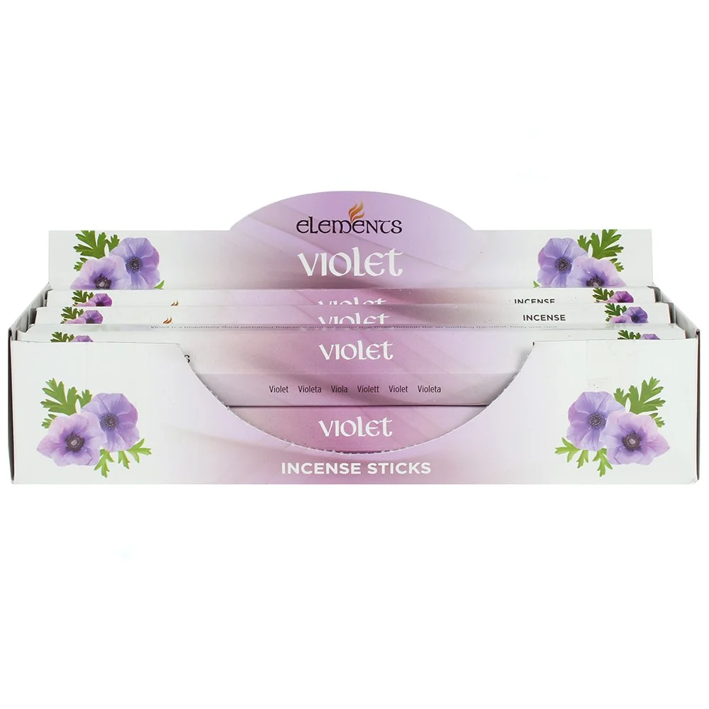 Set of 6 packs of Elements violet incense sticks, each pack containing 20 sticks in purple packaging