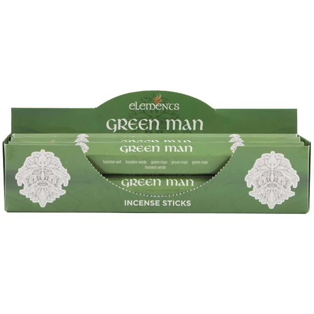 Box of 6 packs of green man incense sticks with cannabis fragrance, each pack containing 20 sticks on white background