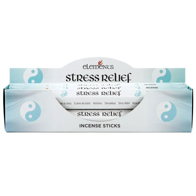 Set of 6 packets of Elements stress relief incense sticks with lavender, orange blossom, and thyme scent in a display box