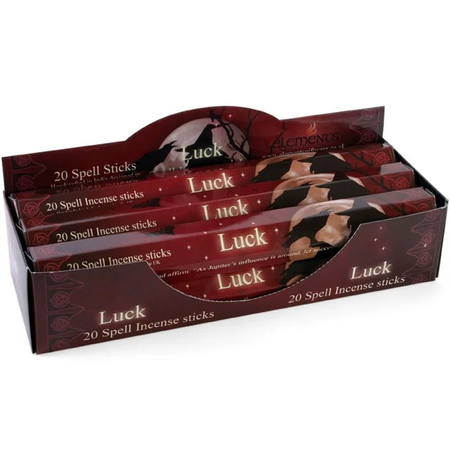 Display box with 6 packets of Lisa Parker luck spell incense sticks, each pack containing 20 floral-scented sticks