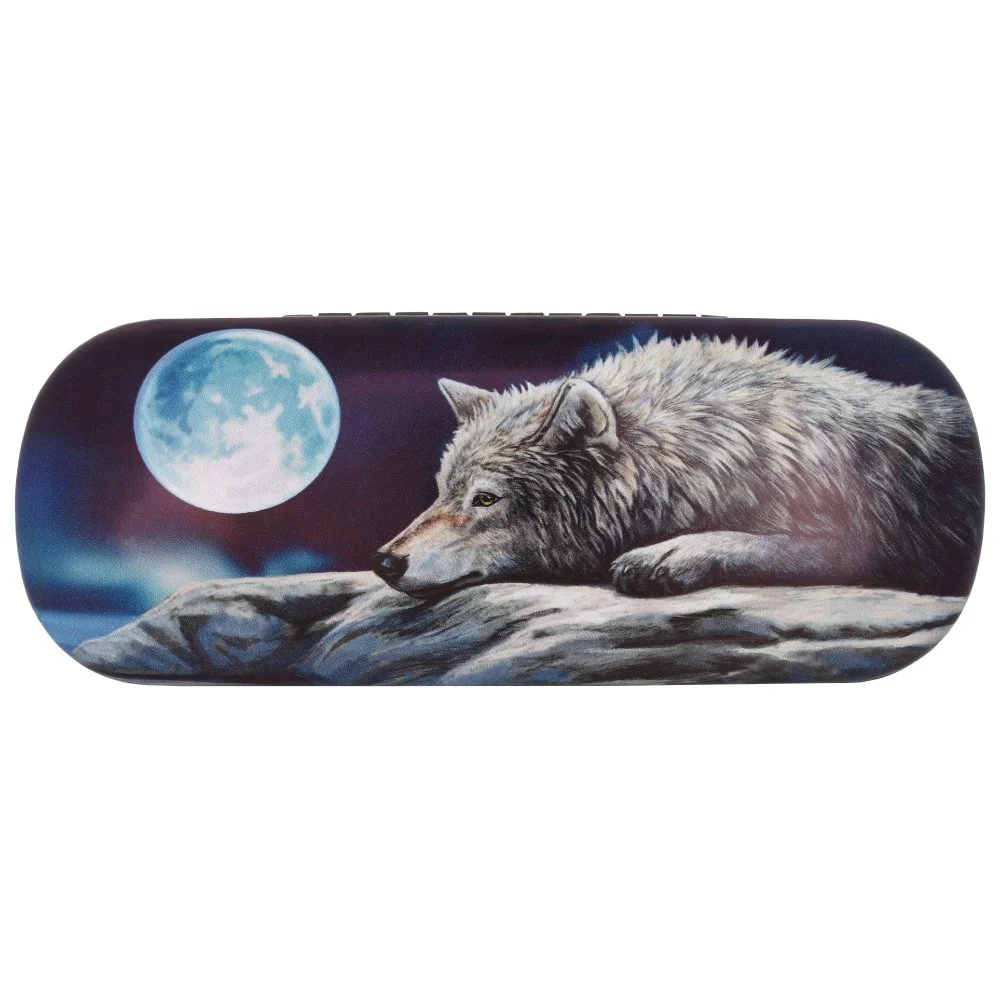 Quiet Reflection glasses case by Lisa Parker with artistic design, shown closed with included cleaning cloth beside it
