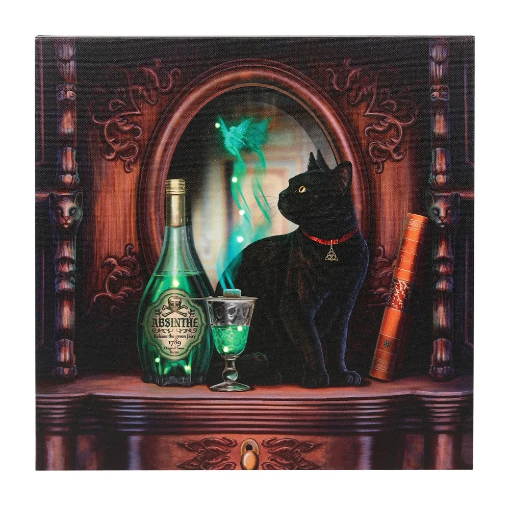 Square light up canvas plaque featuring Lisa Parker's Absinthe artwork with magical illuminated details on canvas