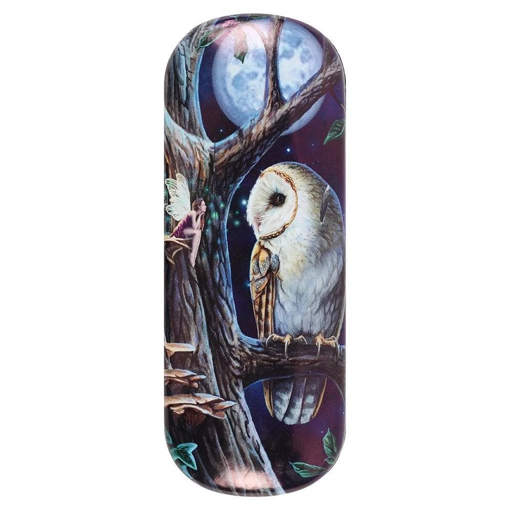 Lisa Parker glasses case with colorful Fairy Tales artwork, metallic gold logo inside, and included cleaning cloth
