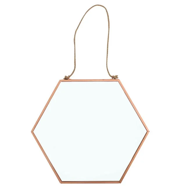 Large geometric mirror with copper frame, measuring 30cm by 26cm, sleek and modern design for home decor