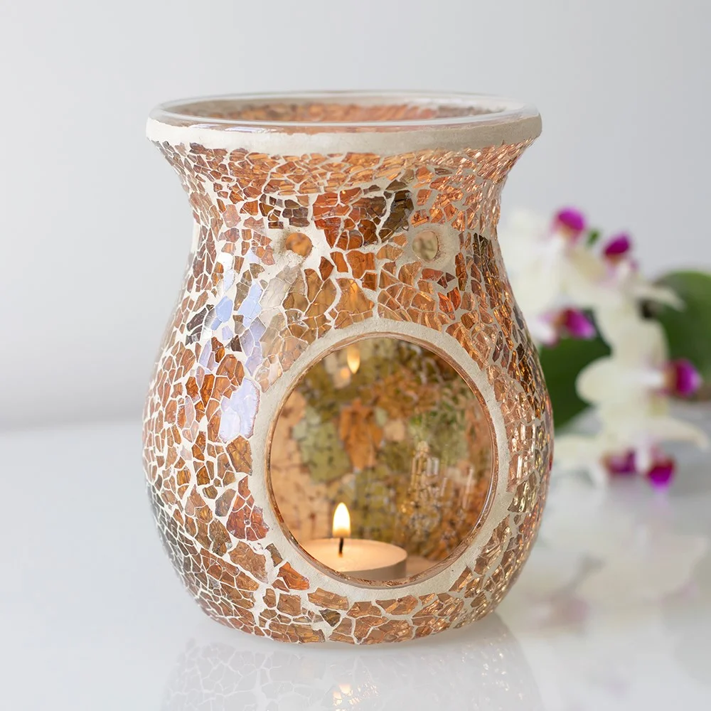 Large brown crackle effect oil burner and wax warmer, measuring 13.5cm tall, designed for large oil burner use