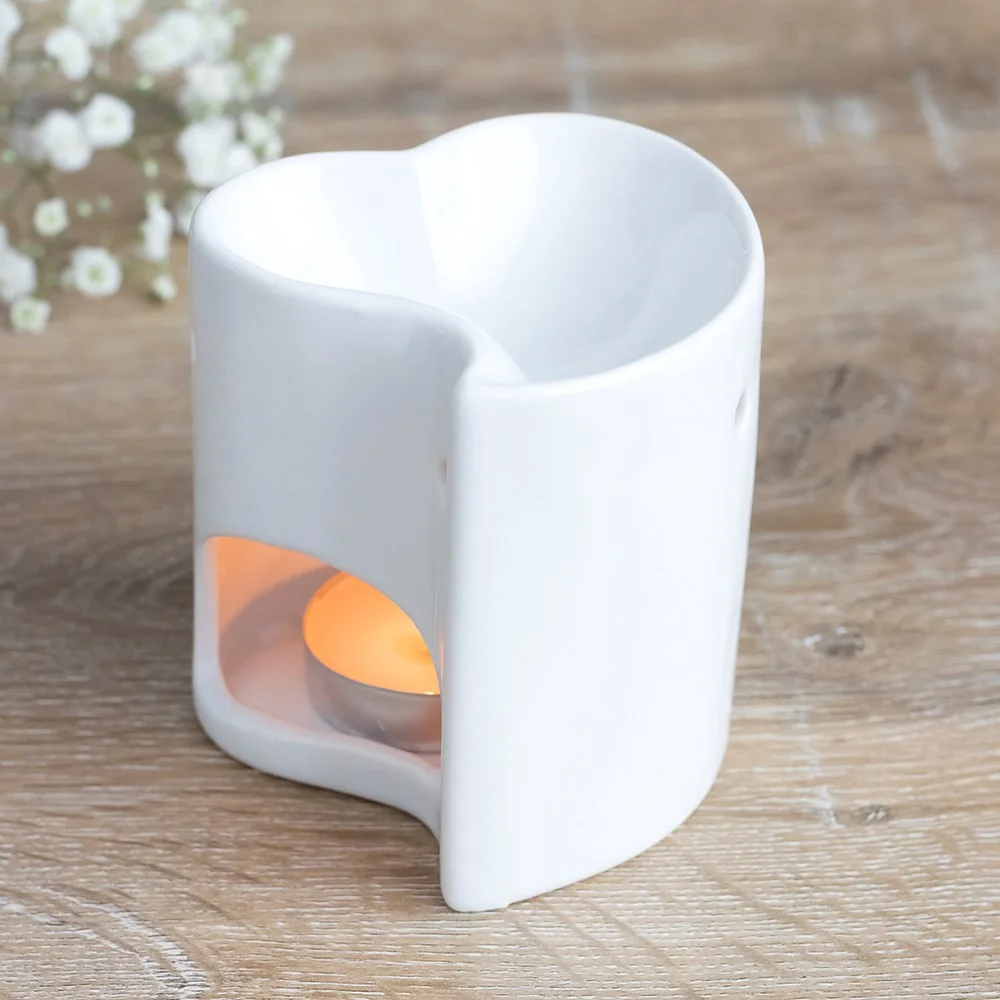 white heart oil burner ceramic heart‑shaped vessel for oil or wax melts