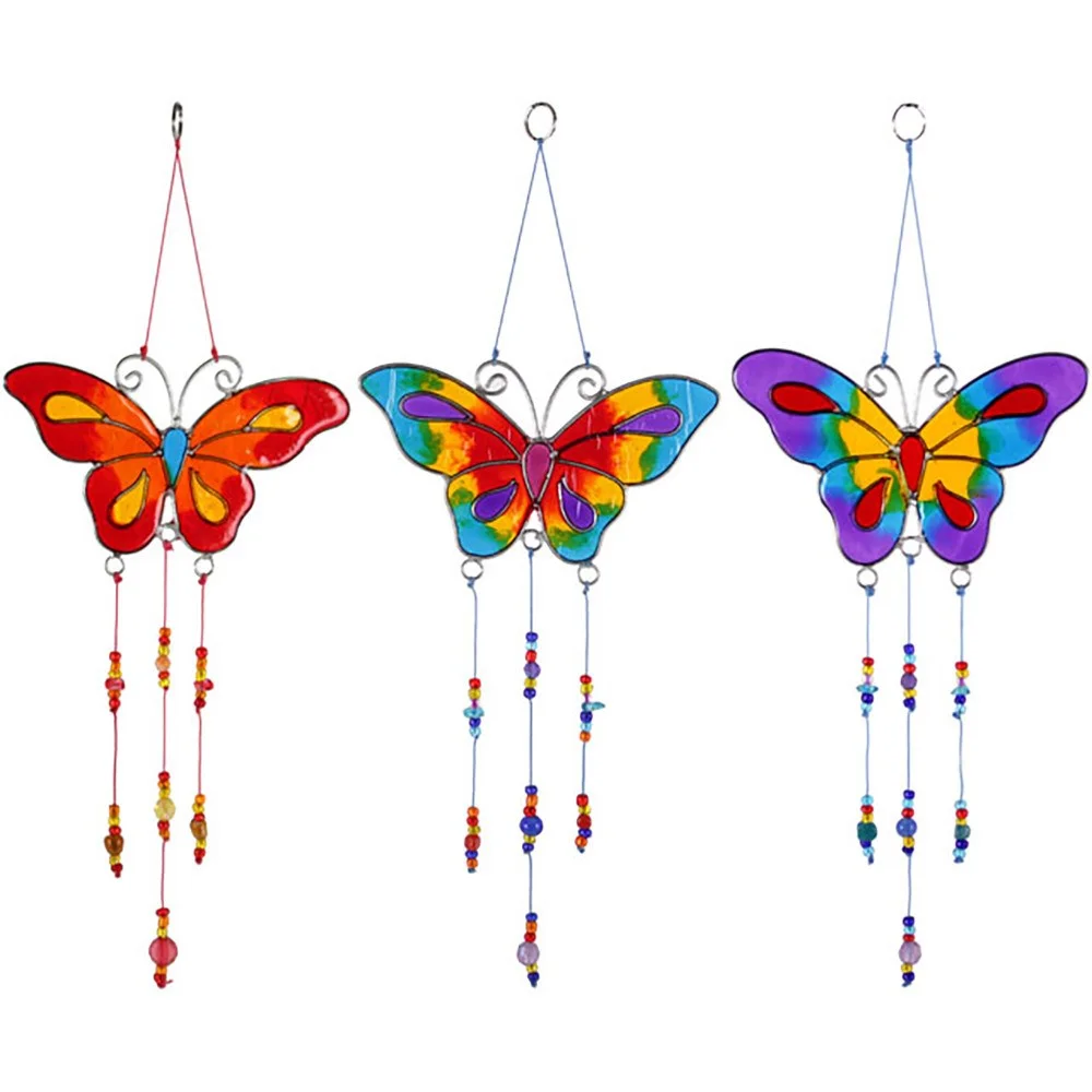 Set of 12 colorful butterfly suncatchers with beads, arranged in a box, butterfly suncatchers set for window decor