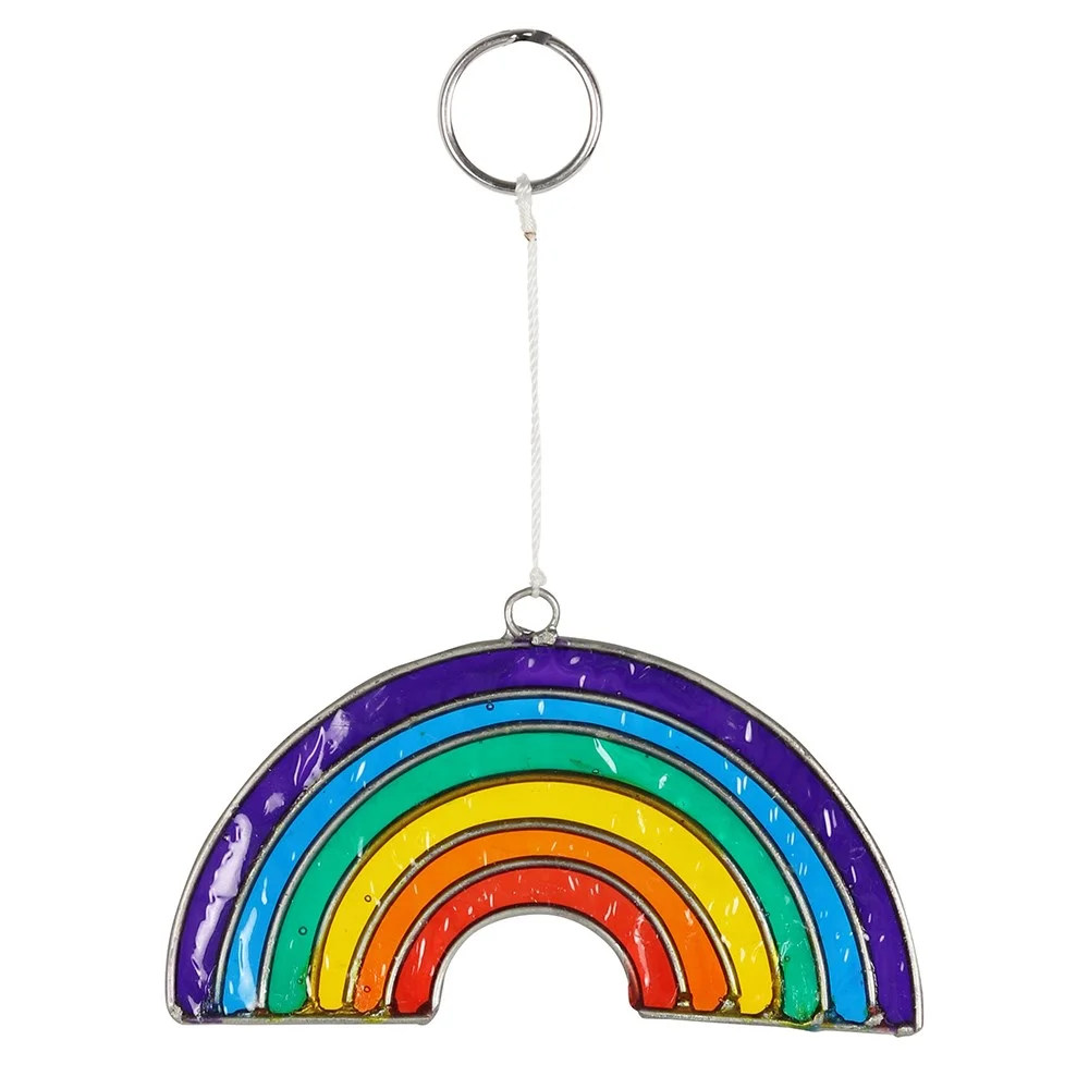 Mini rainbow suncatcher displaying bright refracted colours when illuminated