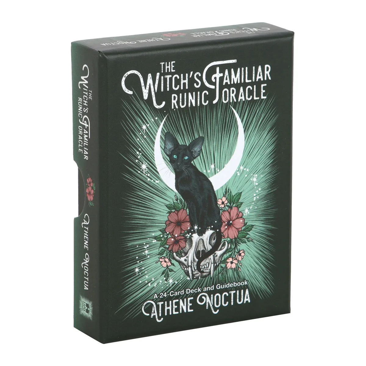 Set of 24 witch runic oracle cards with owl, raven, snake artwork in a matching box, plus guidebook.