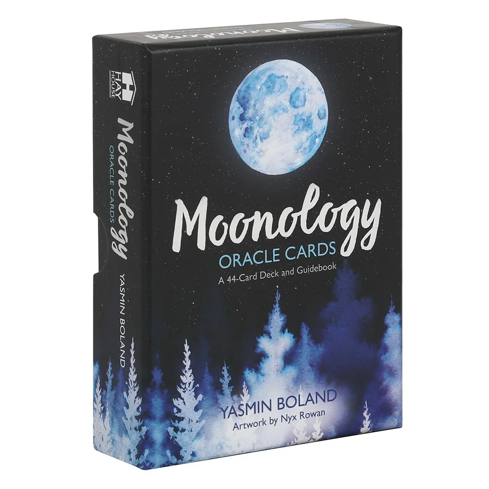 Moonology oracle cards deck and guidebook featuring 44 cards with moon-inspired illustrations by Nyx Rowan