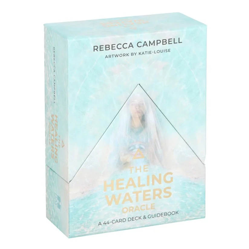 Healing Waters Oracle Cards deck and guidebook with water-themed illustrations by Katie-Louise in matching box