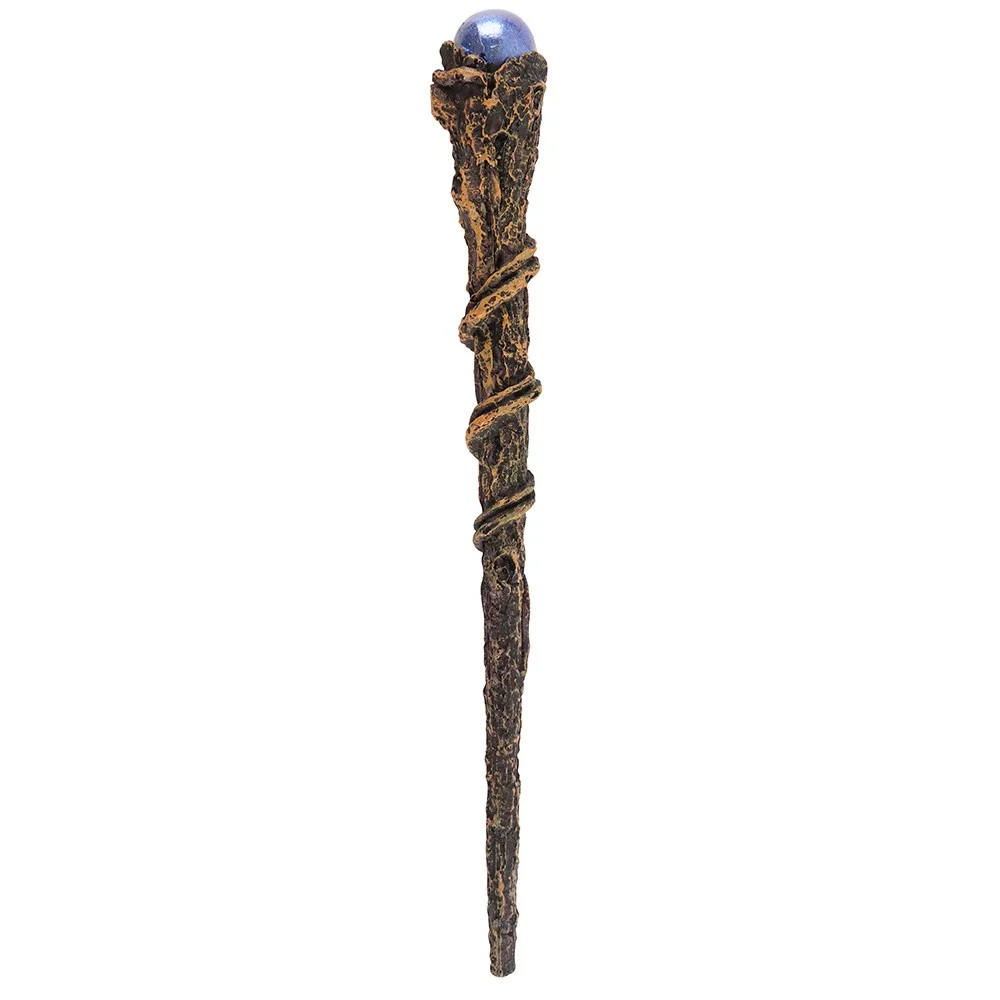 24cm resin magic wand ornament with twisted branches holding a pearlescent purple sphere on top