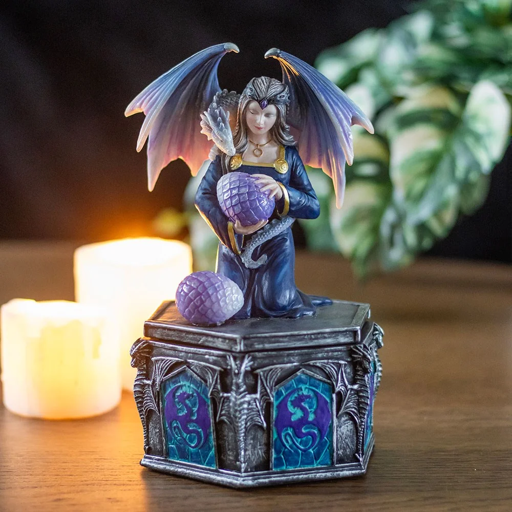 Intricately detailed dragon resin box featuring Anne Stokes' Siblings dragon artwork, perfect for small treasures storage