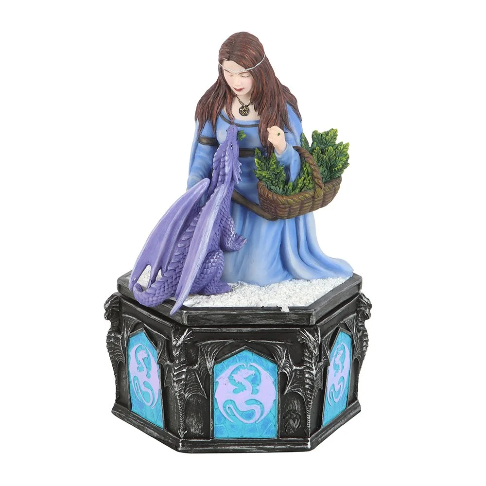 Intricately detailed dragon resin box with winter-themed dragon figurine from Anne Stokes' Solstice Gathering artwork
