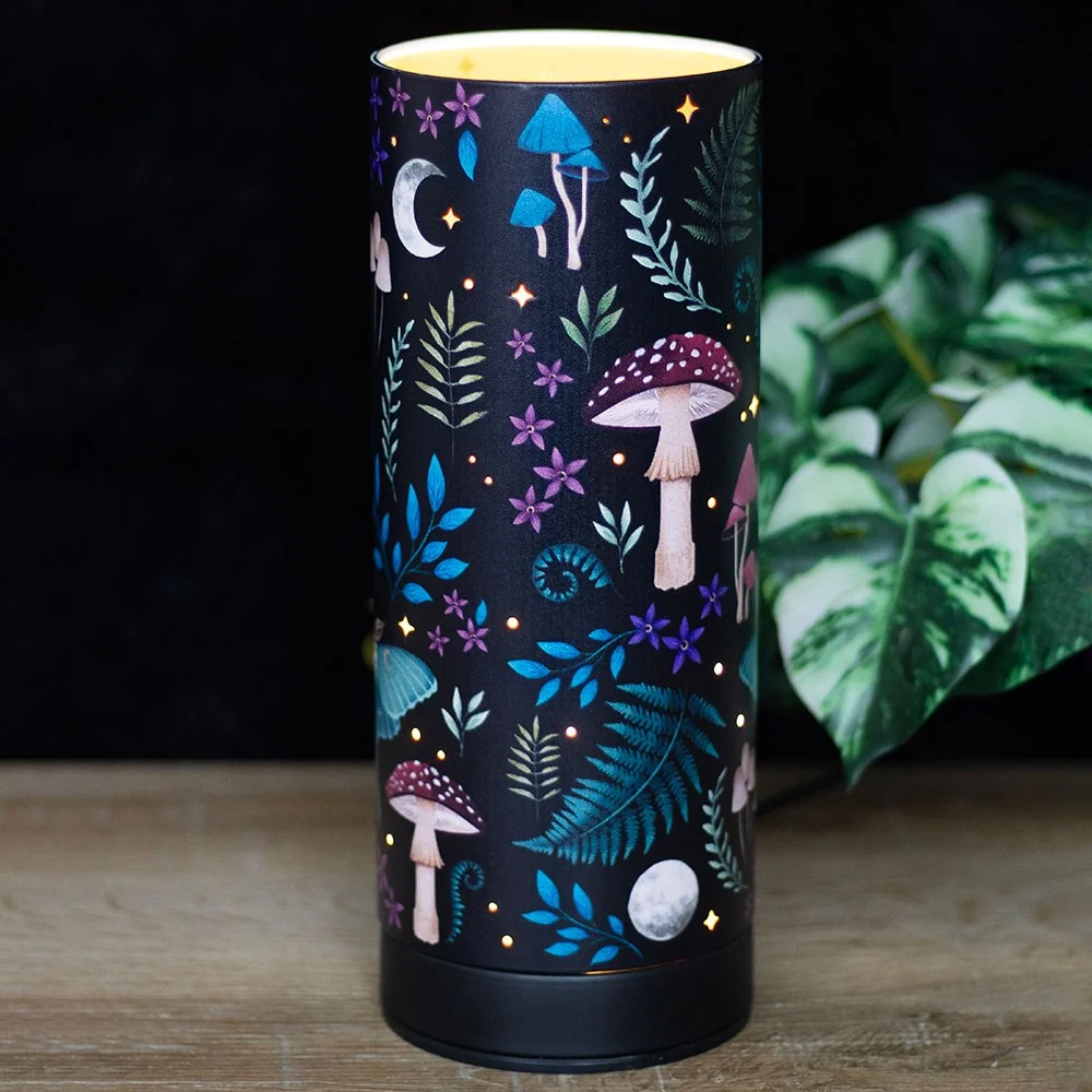 Electric aroma lamp with dark forest print and glowing stars, USB powered for warming fragrance oils or wax melts