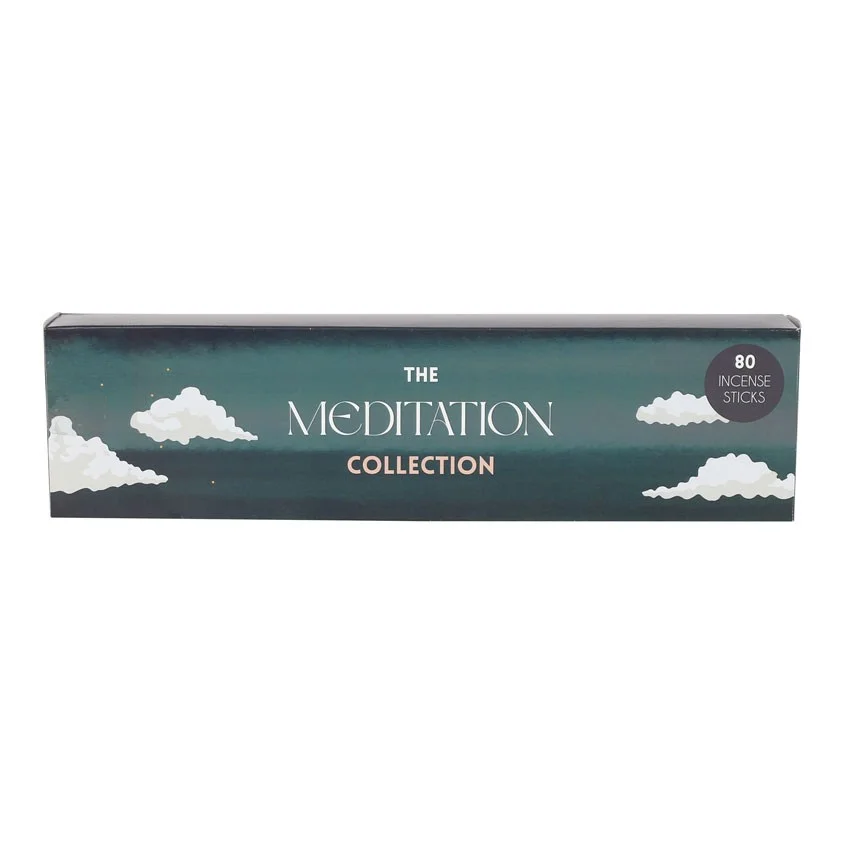 Four packs of meditation incense sticks in Reset, Reflect, Relax, and Renew scents with calming, natural packaging