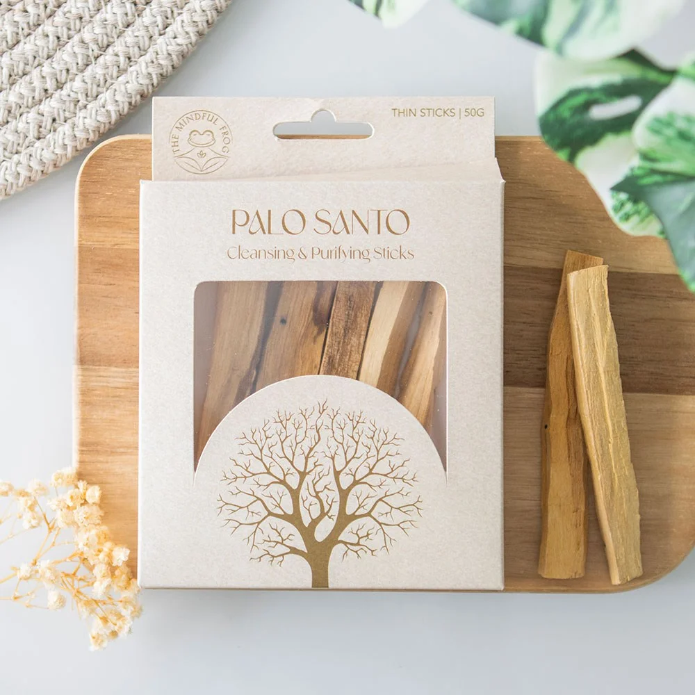 Bundle of thin Palo Santo sticks UK in natural wood color on a white background for spiritual cleansing rituals