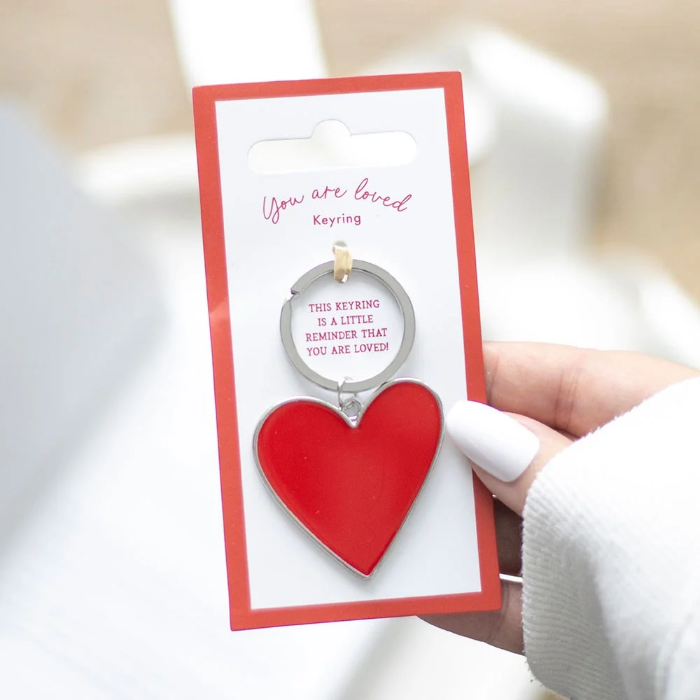 Red heart enamel keyring with "You Are Loved" text, perfect gift for Valentine's or Mother's Day appreciation