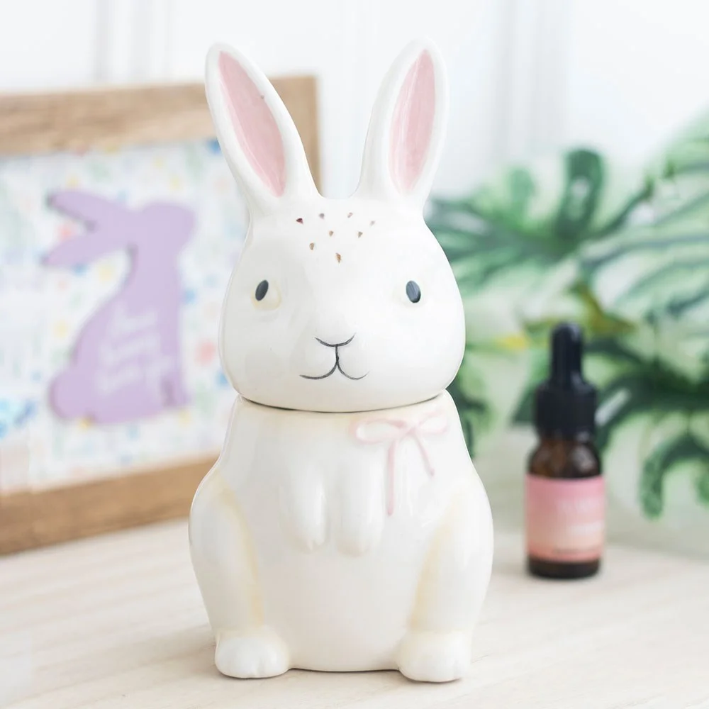 Ceramic bunny shaped oil burner in white, designed as an Easter bunny for fragrance oil diffusion