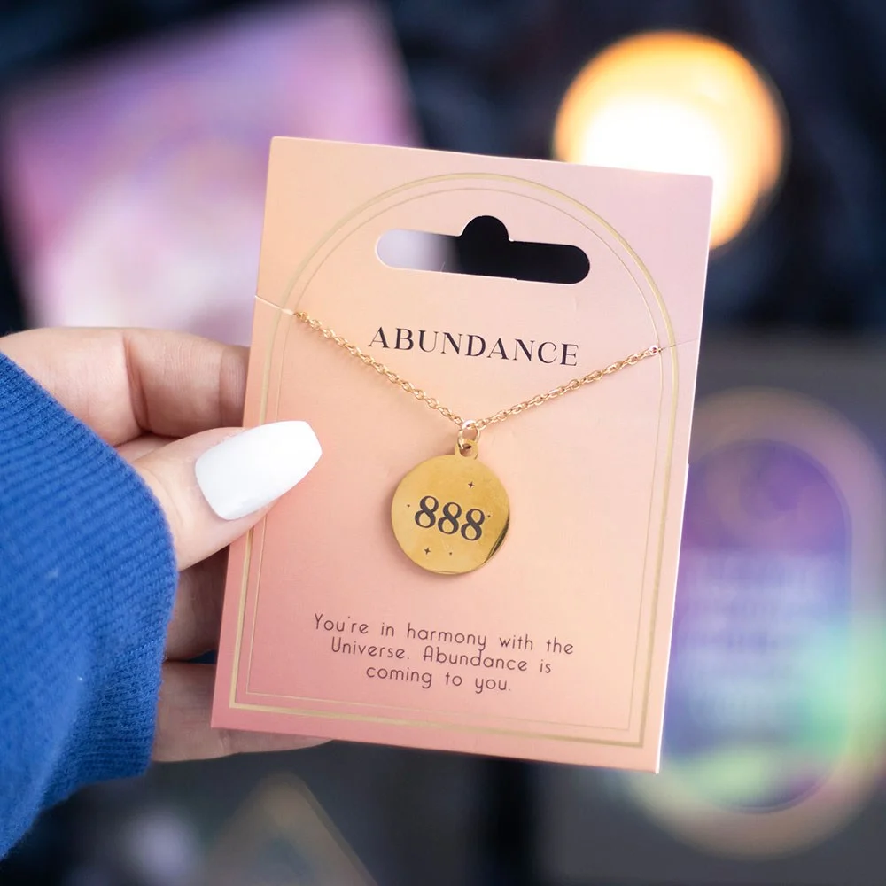 Nickel-free stainless steel angel number necklace featuring the number 888 symbolizing abundance and divine guidance