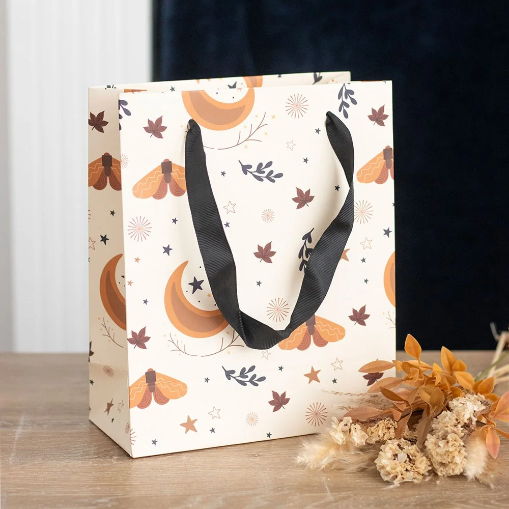 23cm medium autumn gift bag with harvest moon design and seasonal autumn colours for gift wrapping