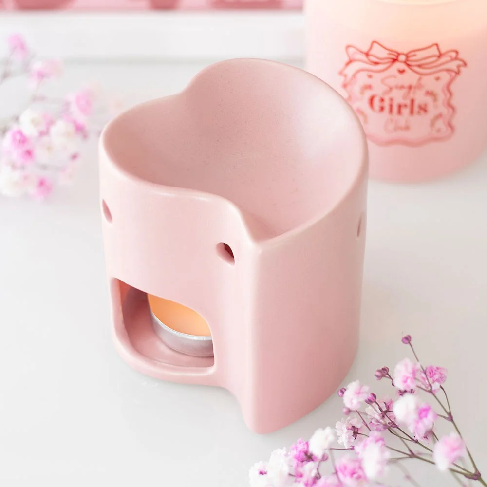 Sweet pink heart oil burner with bowl, ready for tealight usage