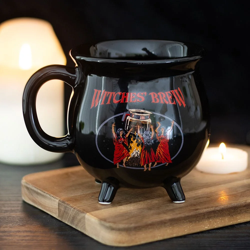 Witches brew cauldron mug with black cauldron shape and Steven Rhodes artwork, 430ml capacity, microwave safe