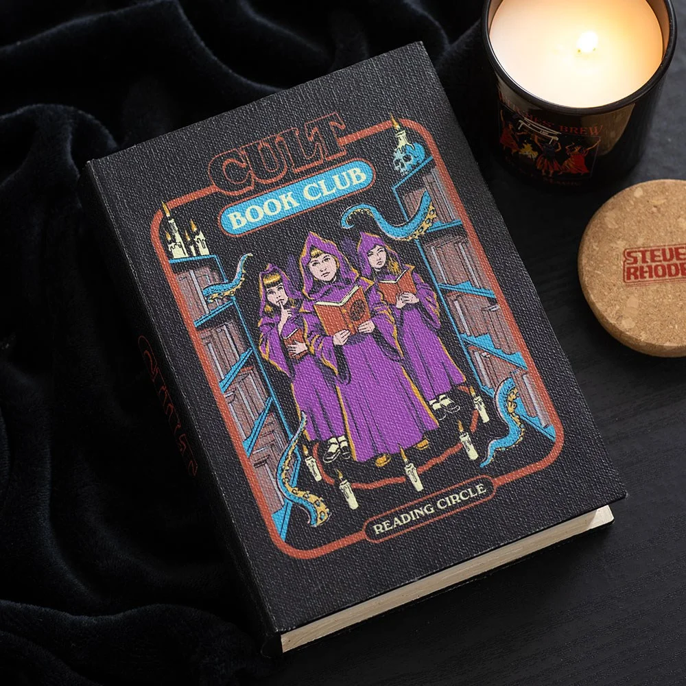 Cult Book Club book shaped storage box by Steven Rhodes, designed to look like a vintage book with occult theme cover