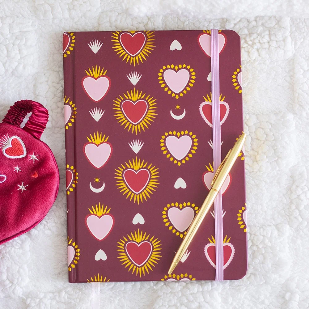 A5 notebook with sacred heart print cover, 100 sheets, 200 lined pages, ideal for journaling and notes