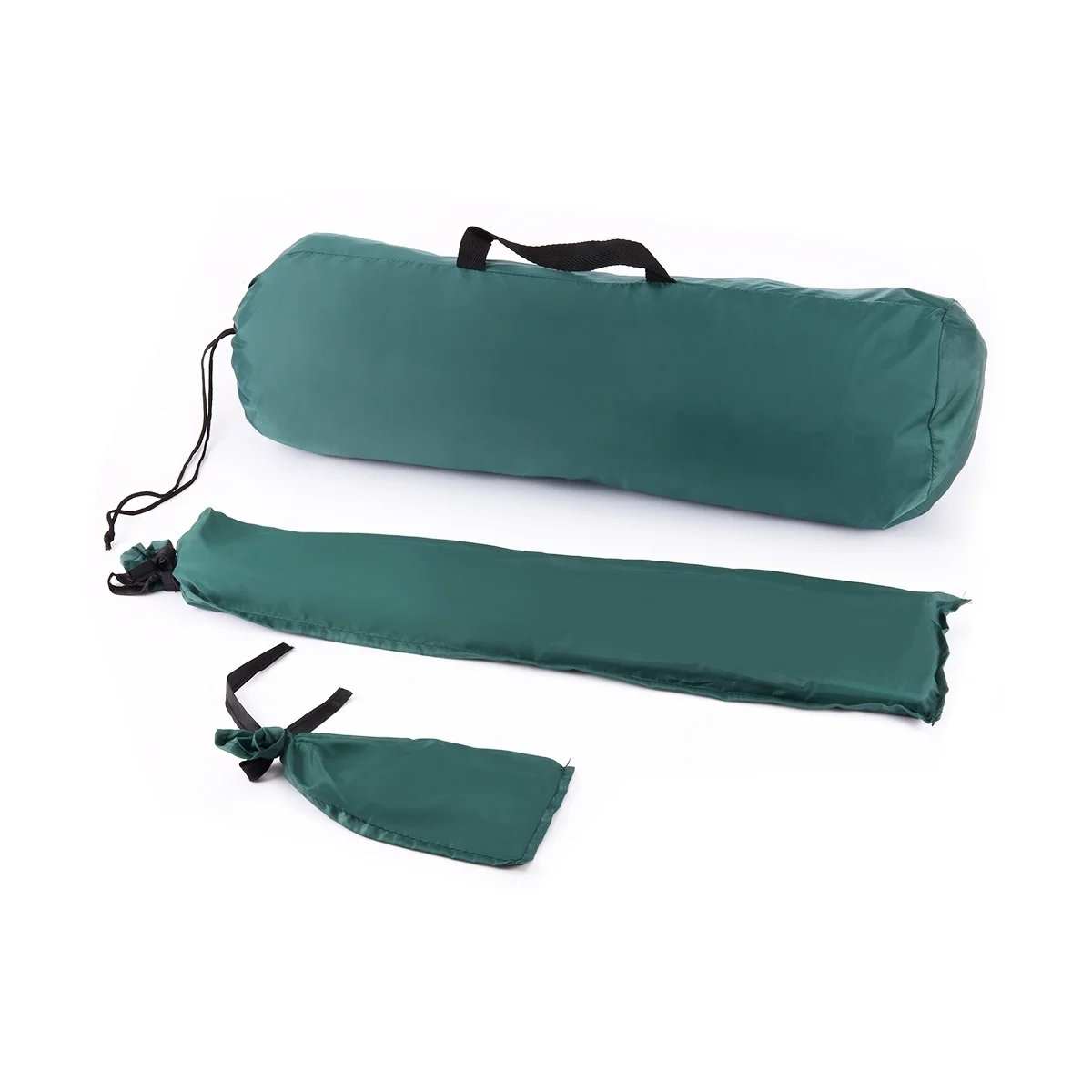 Green lightweight garden tent with domed shape, fiberglass poles, and sewn-in groundsheet set up outdoors