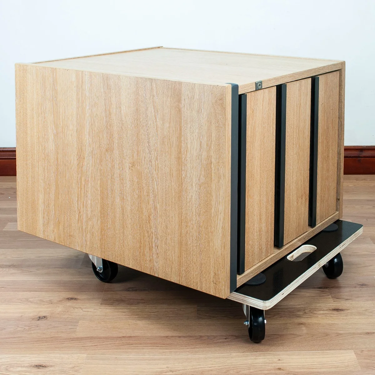 Wooden heavy furniture mover with 4 swivel wheels, anti-slip surface, and carry handle for easy transport and stability