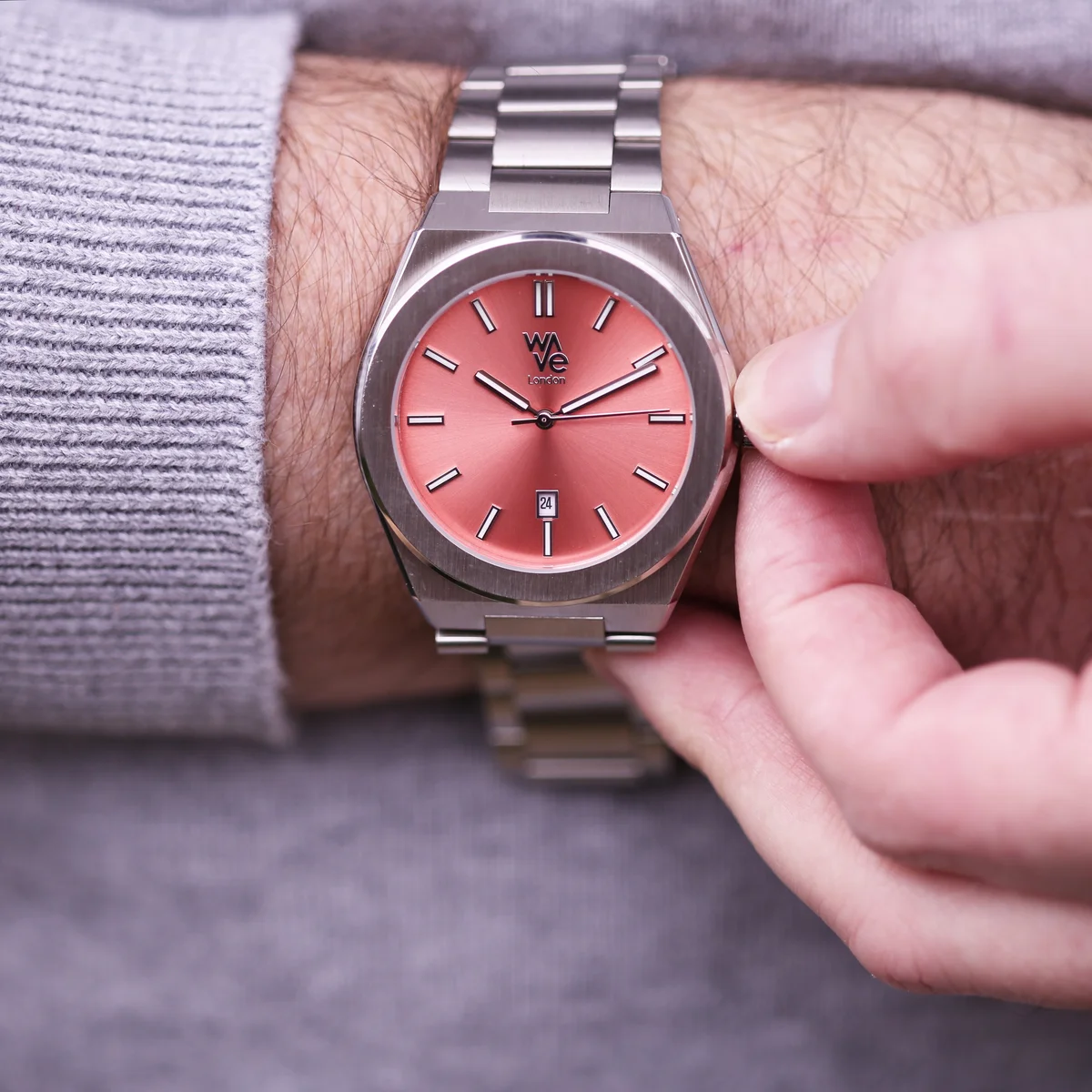 Peach Breeze Wave by Architect water resistant watch with stainless steel band and engraved handwriting on back display