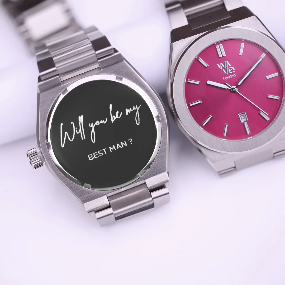 Personalised wristwatch Wave by Architect in blush ripple with stainless steel band and minimalist dial design