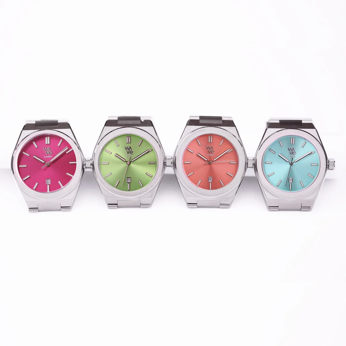 Lime Surge Wave by Architect handwriting engraved watch with stainless steel band and minimalist dial design on wrist