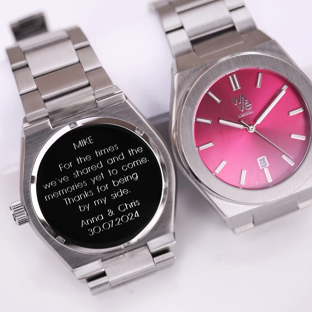 Blush Ripple Wave watch with stainless steel band and modern font engraving watch face, luminous dials, 41.5mm case