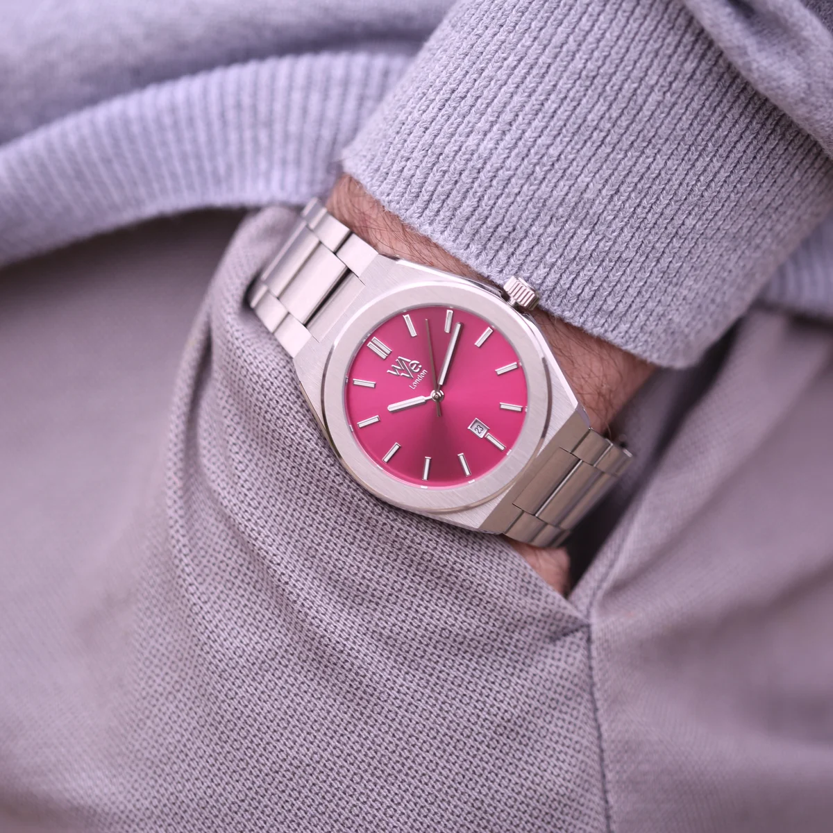 Blush Ripple Wave by Architect water resistant watch with stainless steel band and modern font engraving on dial