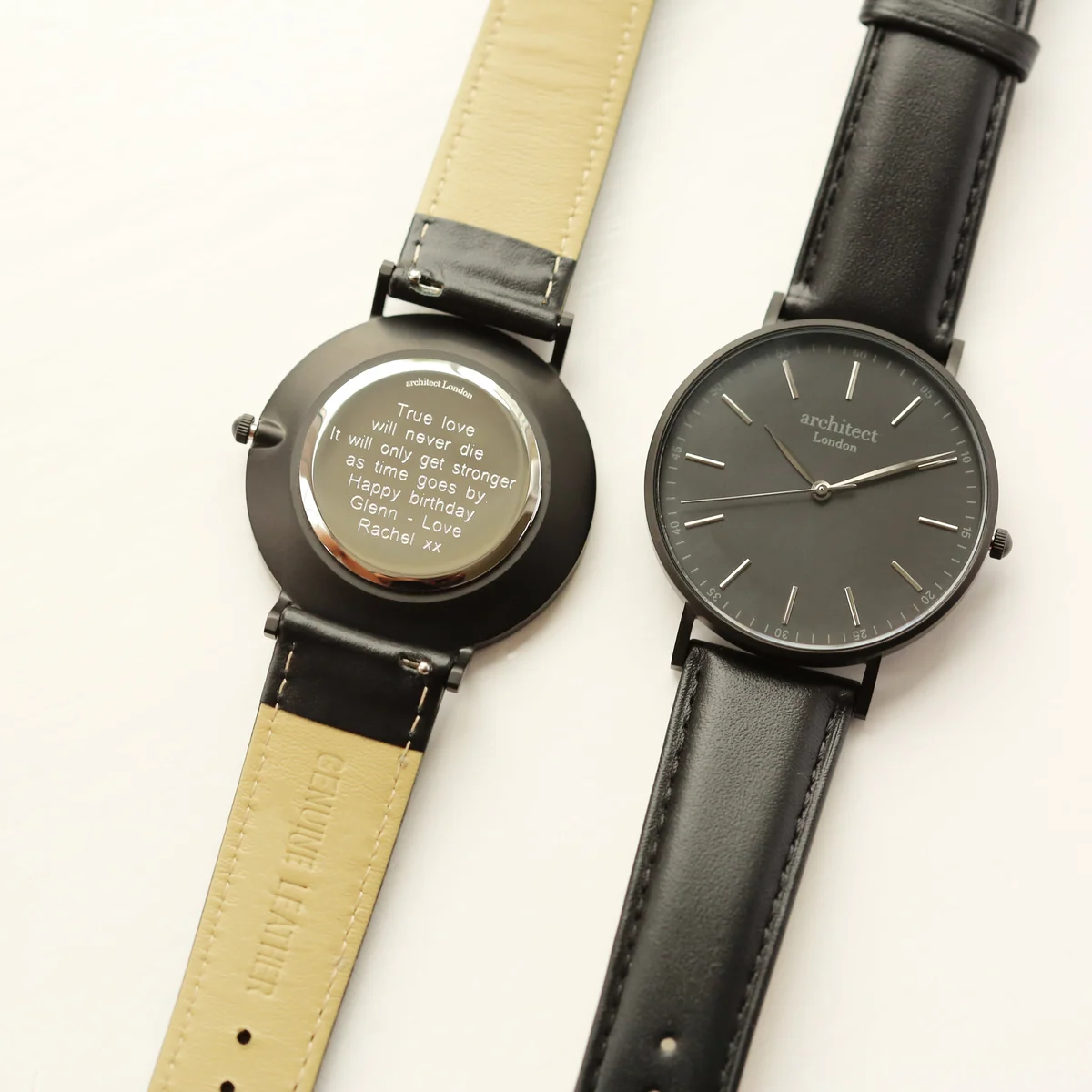 Men’s contactless mobile app payment watch with minimalist black strap and modern font engraving on dial