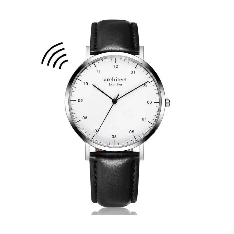 Men's Architect Zephyr contactless payment watch with jet black strap and modern font engraving on the face
