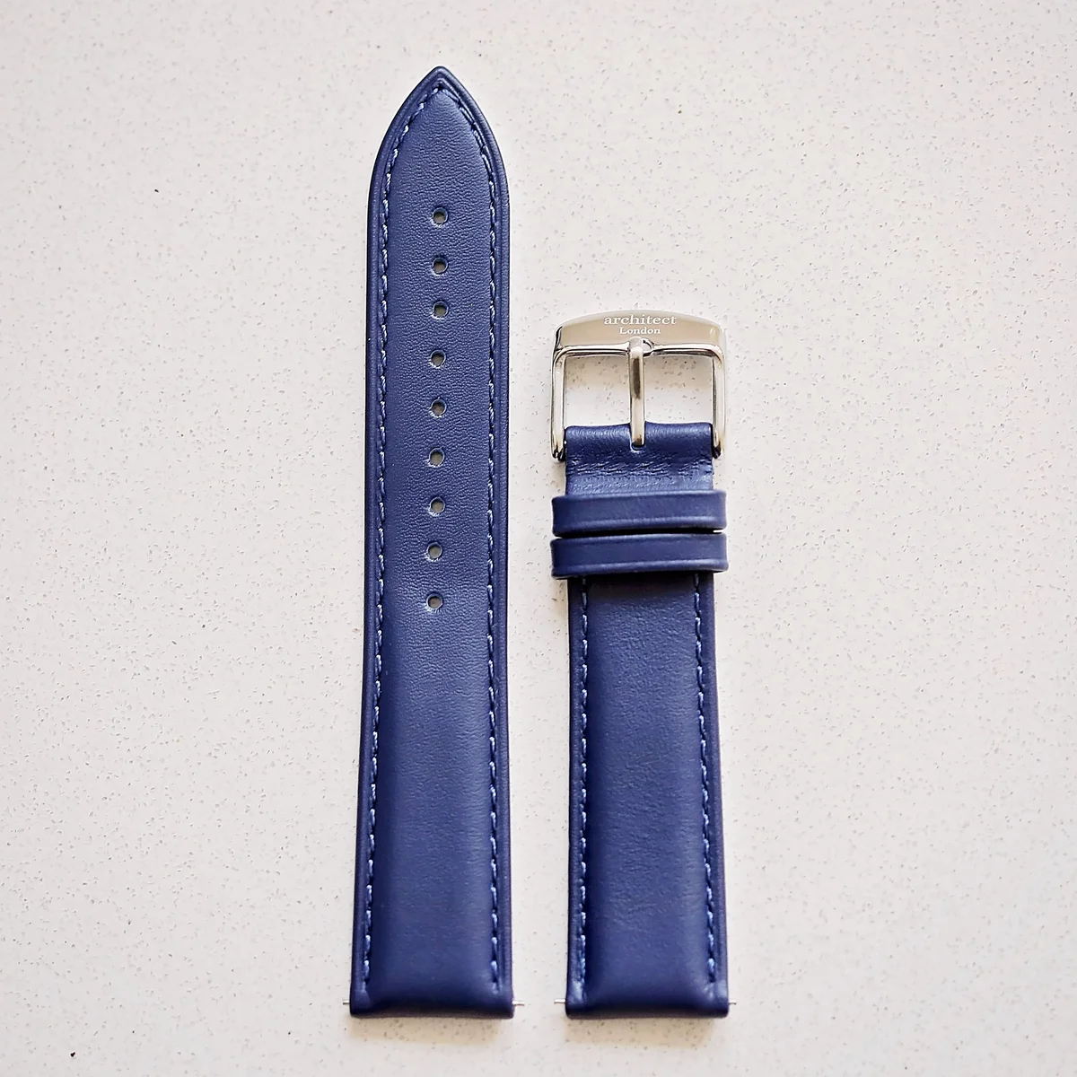 Brown genuine leather watch strap with quick-release snap, branded Architect London buckle, 20mm width