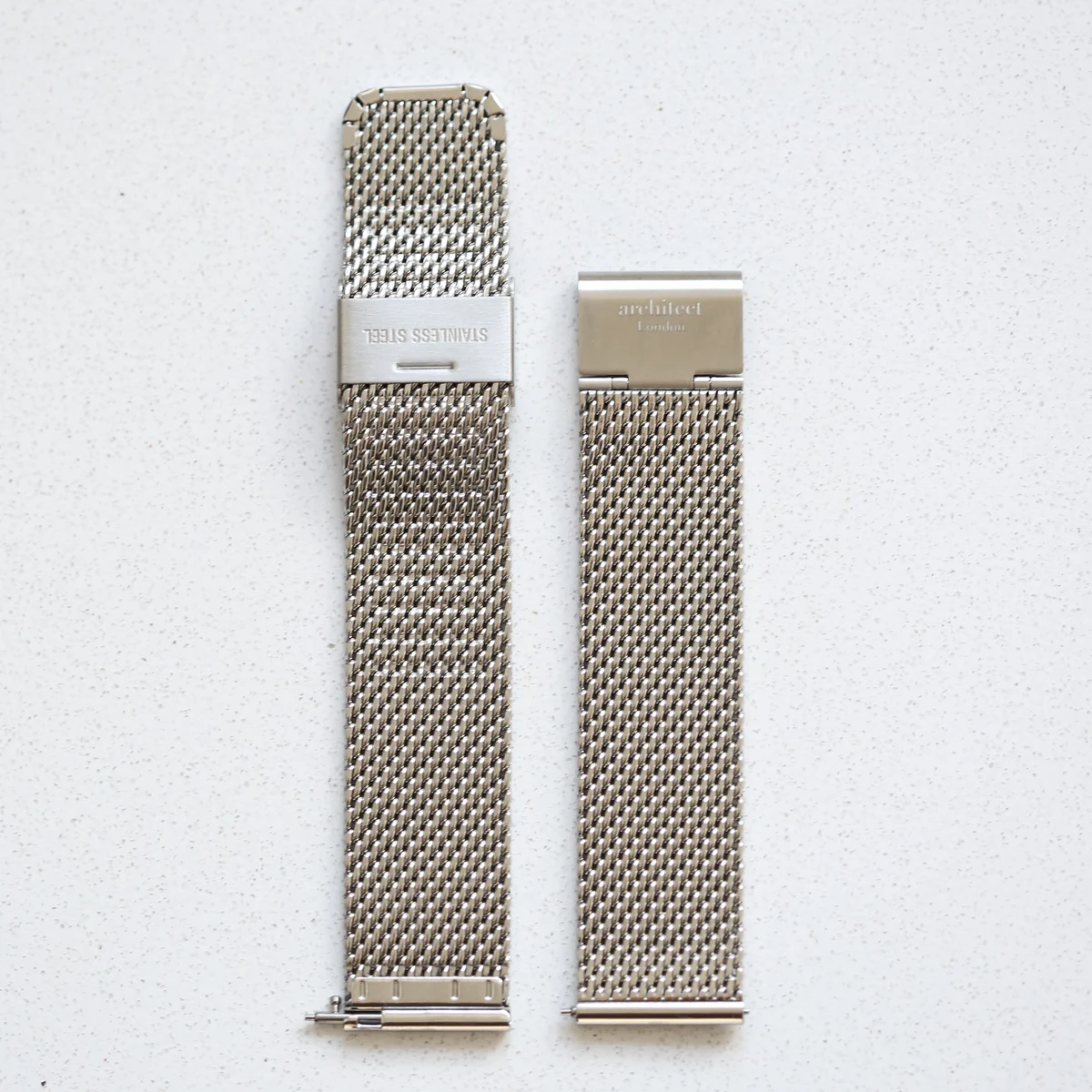 Brown genuine leather watch strap with quick-release snap, branded Architect London on the buckle, 20mm width