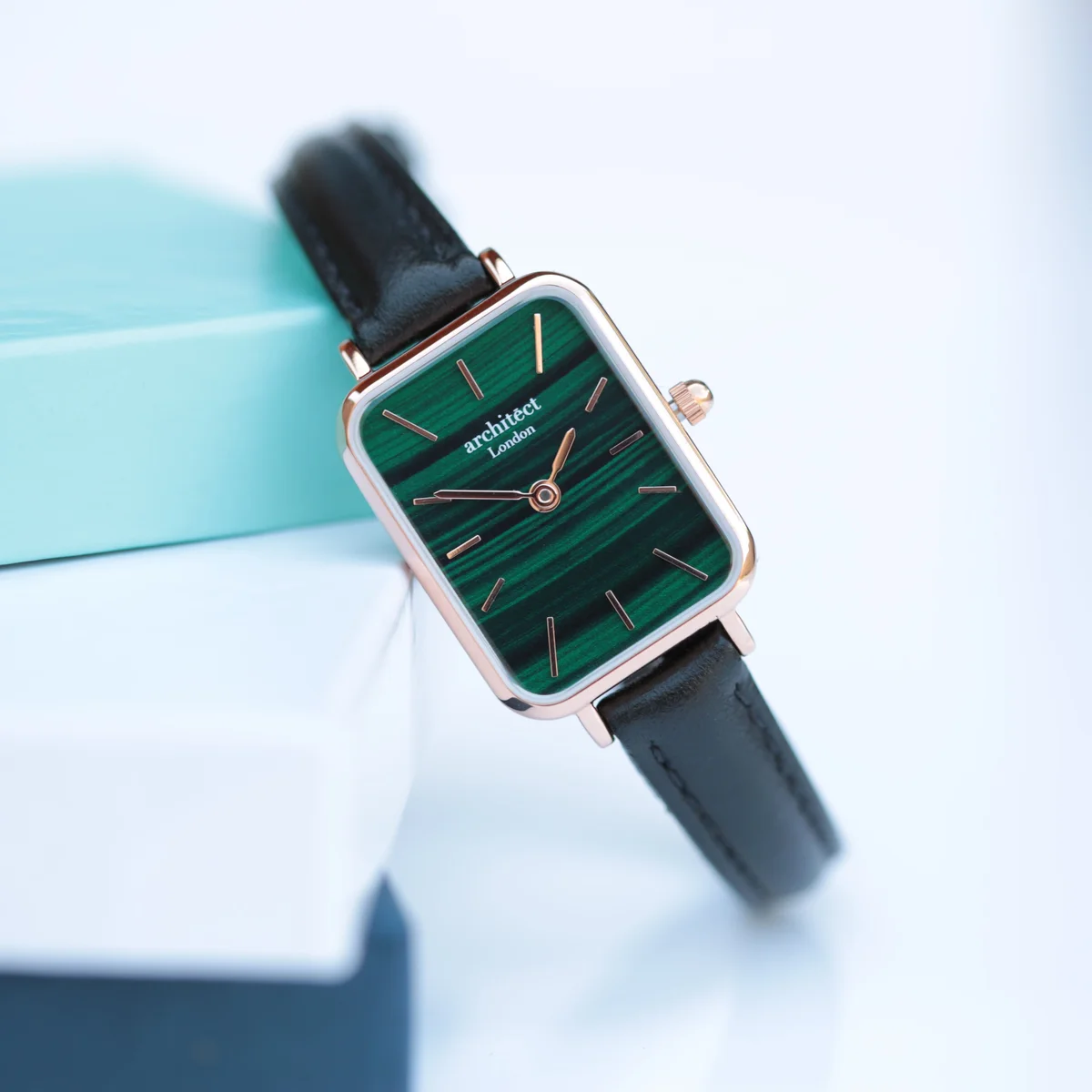 Personalised ladies watch Architēct Lille with pine green dial, stainless steel case, and genuine leather strap in luxury box