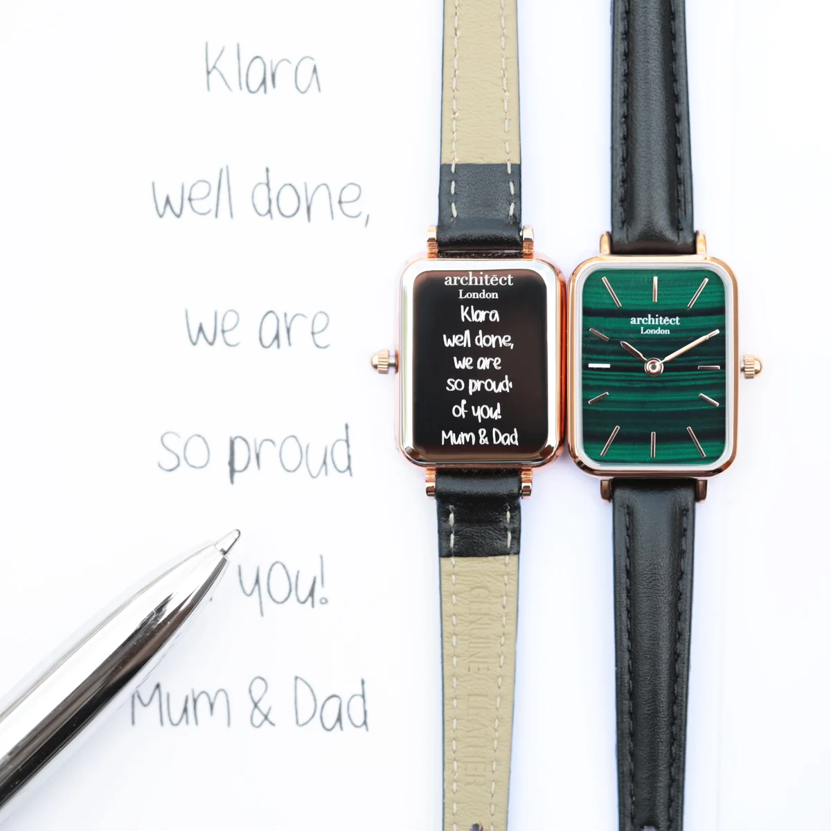 Ladies Architēct Lille watch in pine green with genuine leather strap showcasing Japanese quartz movement close-up view
