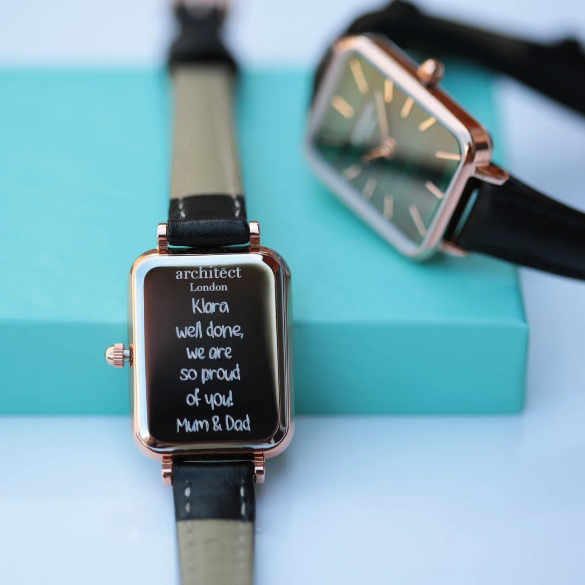 Ladies Architēct Lille watch with pine green dial and adjustable leather strap displayed on a white background