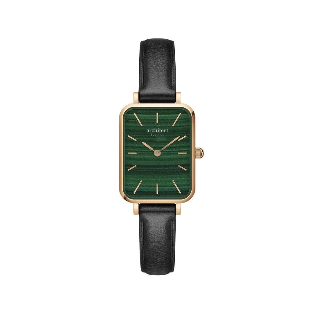 Personalised ladies watch Architēct Lille in pine green with genuine leather strap and handwriting engraving on back case