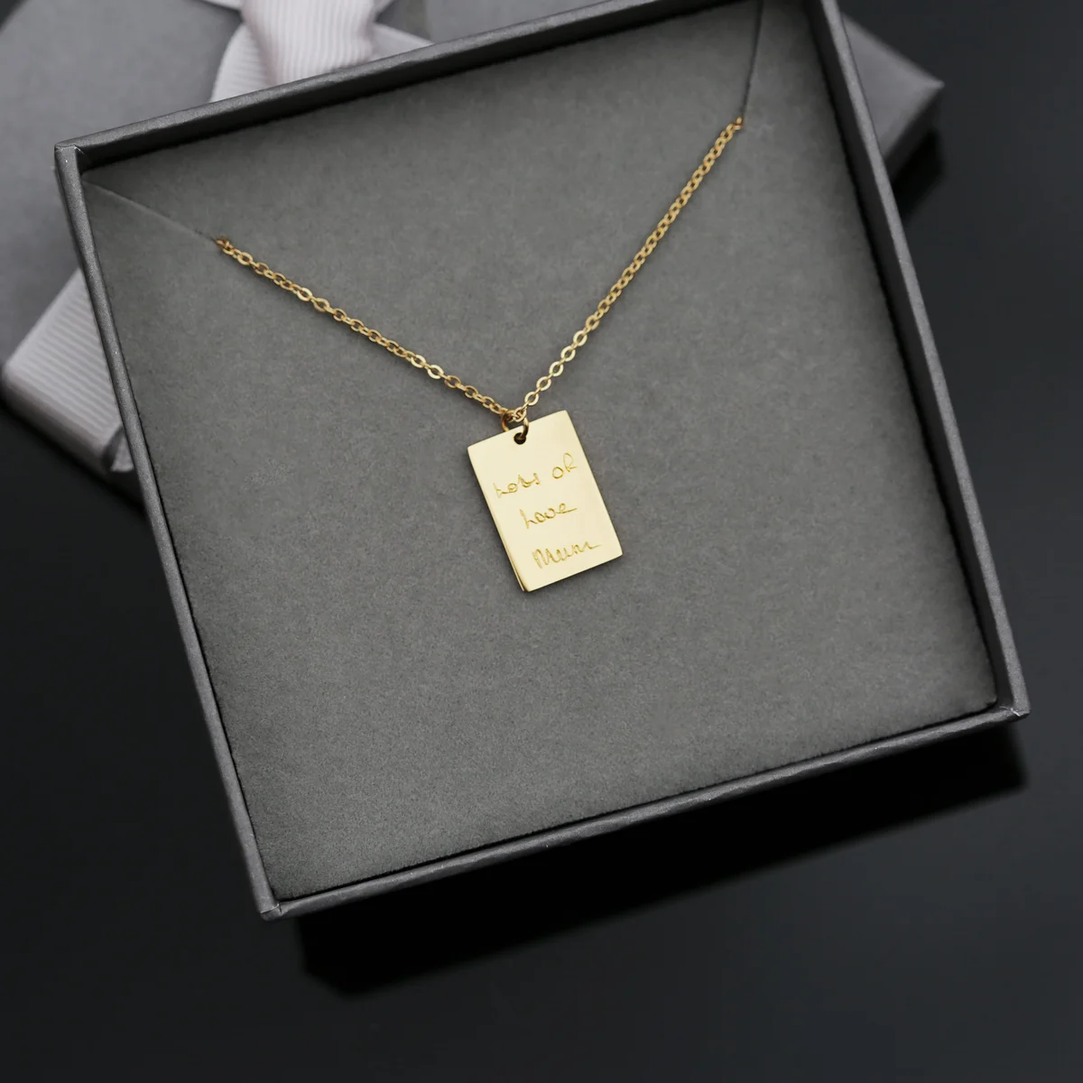 Dazzle personalised gift necklace in rose gold with handwritten engraving on a 48cm chain displayed on white background