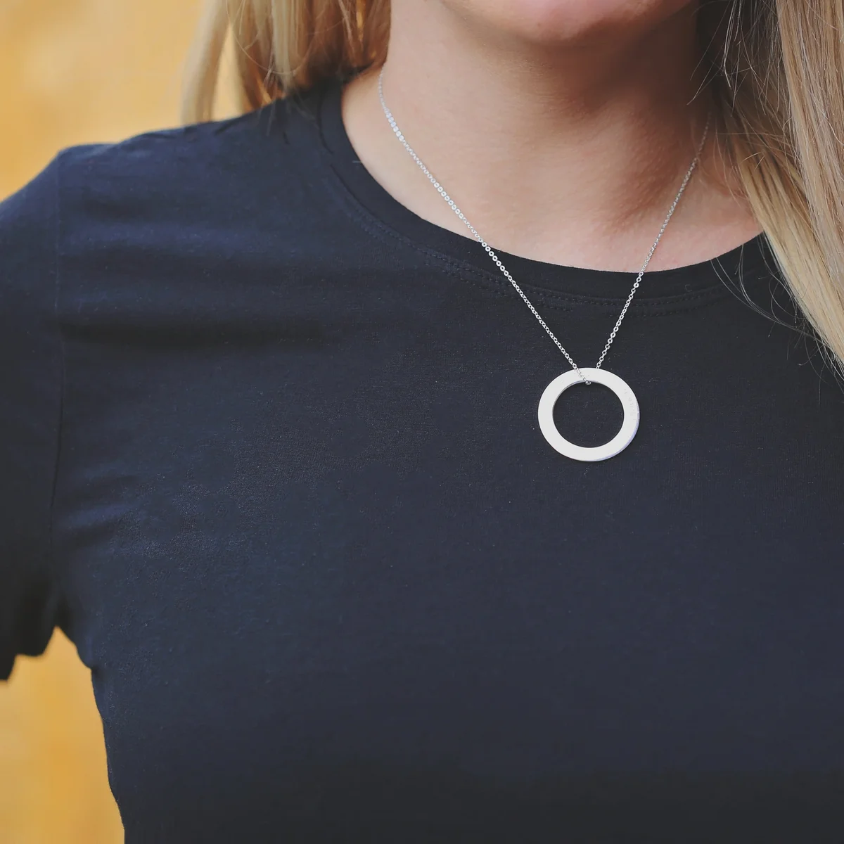 Sterling silver halo necklace with engraved circle pendant on fine Italian silver chain, ideal silver necklace gift in gift box